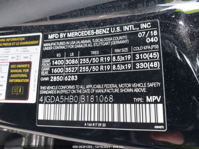 Photo 8 VIN: 4JGDA5HB0JB181068 - MERCEDES-BENZ GLE 350 