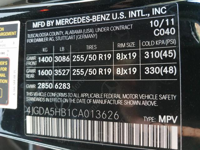 Photo 9 VIN: 4JGDA5HB1CA013626 - MERCEDES-BENZ ML 350 4MA 