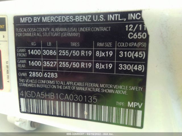 Photo 8 VIN: 4JGDA5HB1CA030135 - MERCEDES-BENZ M-CLASS 