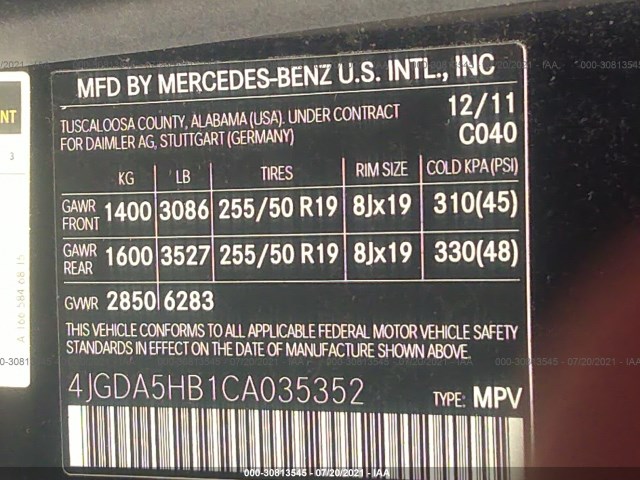 Photo 8 VIN: 4JGDA5HB1CA035352 - MERCEDES-BENZ M-CLASS 