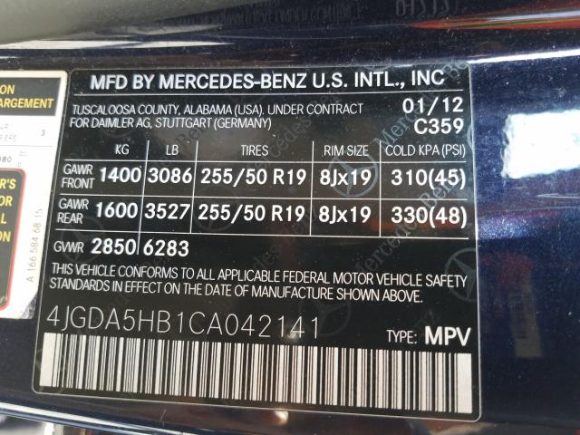 Photo 9 VIN: 4JGDA5HB1CA042141 - MERCEDES-BENZ ML 350 4MA 