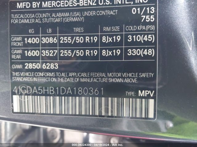 Photo 8 VIN: 4JGDA5HB1DA180361 - MERCEDES-BENZ ML 350 