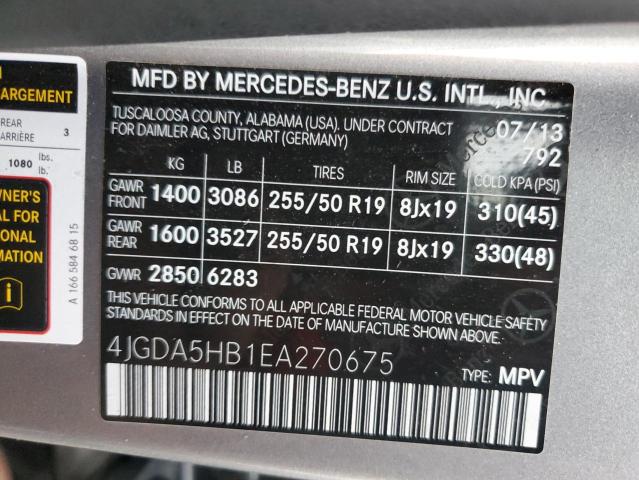 Photo 12 VIN: 4JGDA5HB1EA270675 - MERCEDES-BENZ ML 350 4MA 