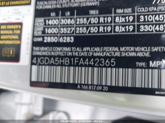 Photo 8 VIN: 4JGDA5HB1FA442365 - MERCEDES-BENZ ML 350 