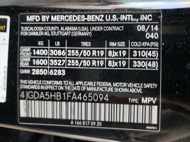 Photo 9 VIN: 4JGDA5HB1FA465094 - MERCEDES-BENZ ML 350 4MA 