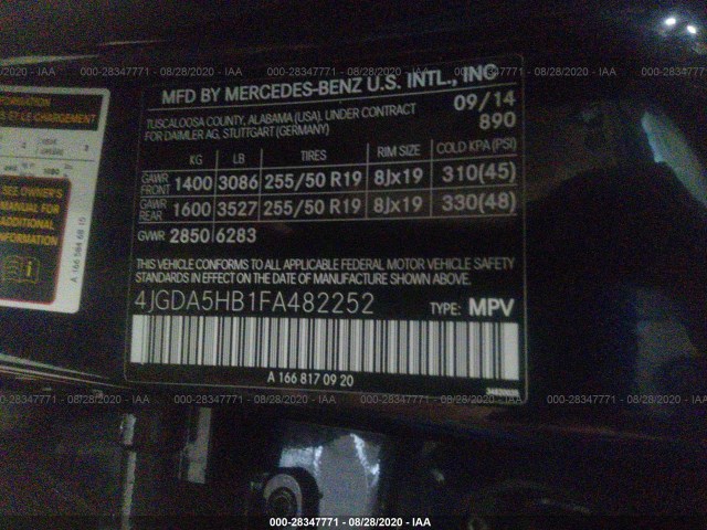 Photo 8 VIN: 4JGDA5HB1FA482252 - MERCEDES-BENZ M-CLASS 