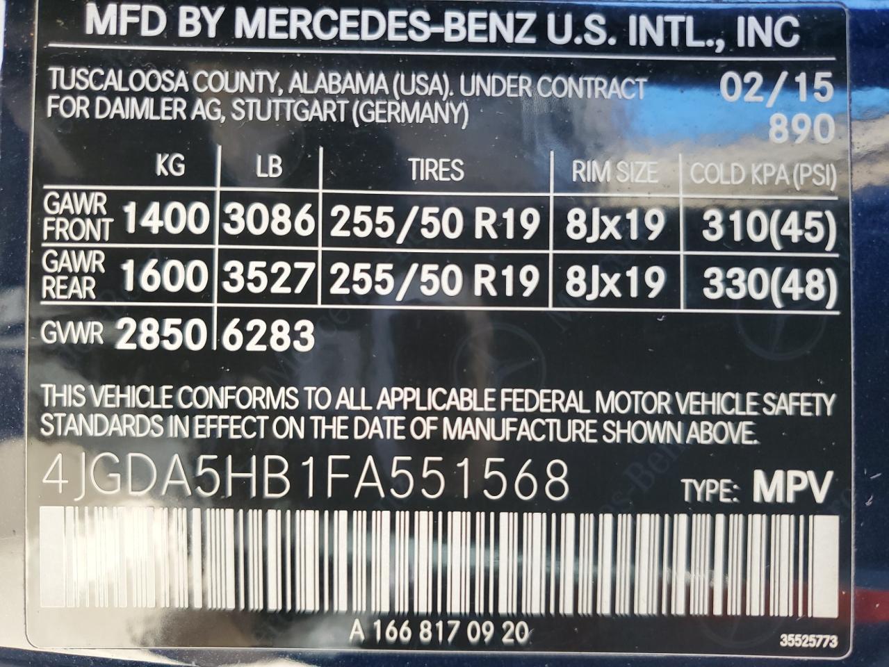 Photo 11 VIN: 4JGDA5HB1FA551568 - MERCEDES-BENZ M-KLASSE 