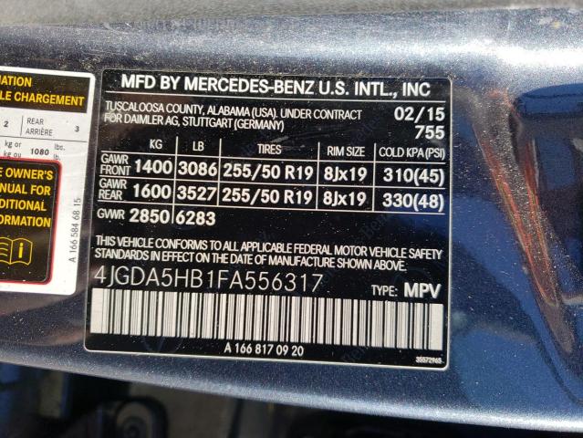 Photo 12 VIN: 4JGDA5HB1FA556317 - MERCEDES-BENZ M-CLASS 