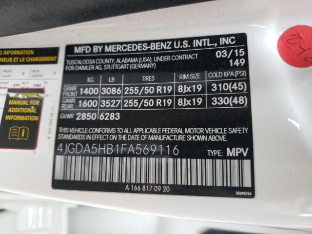 Photo 12 VIN: 4JGDA5HB1FA569116 - MERCEDES-BENZ ML 350 4MA 