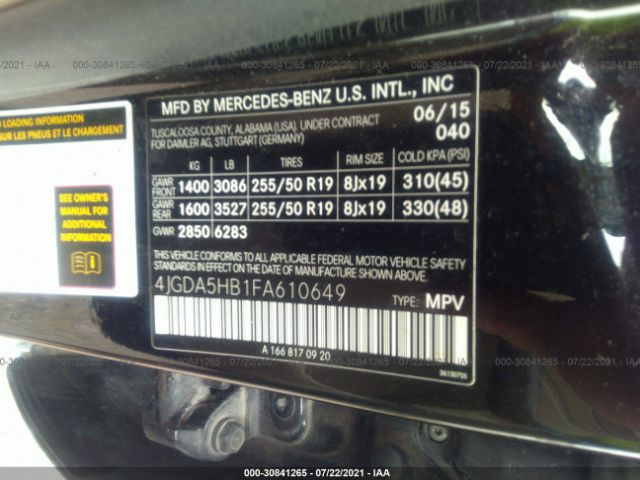 Photo 8 VIN: 4JGDA5HB1FA610649 - MERCEDES-BENZ M-CLASS 