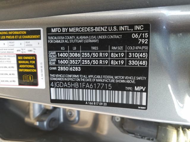 Photo 9 VIN: 4JGDA5HB1FA617715 - MERCEDES-BENZ ML 350 4MA 