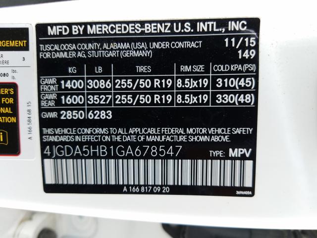 Photo 9 VIN: 4JGDA5HB1GA678547 - MERCEDES-BENZ GLE 350 4M 