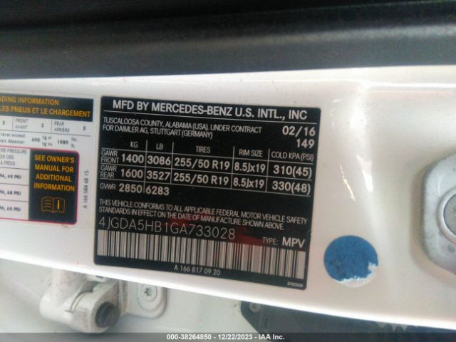 Photo 8 VIN: 4JGDA5HB1GA733028 - MERCEDES-BENZ GLE 350 