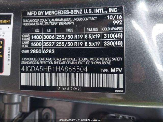 Photo 8 VIN: 4JGDA5HB1HA866504 - MERCEDES-BENZ GLE 350 