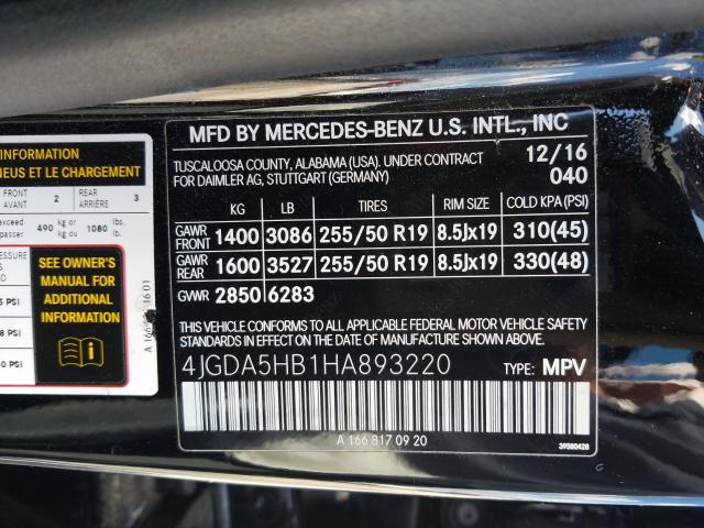 Photo 9 VIN: 4JGDA5HB1HA893220 - MERCEDES-BENZ GLE-350 