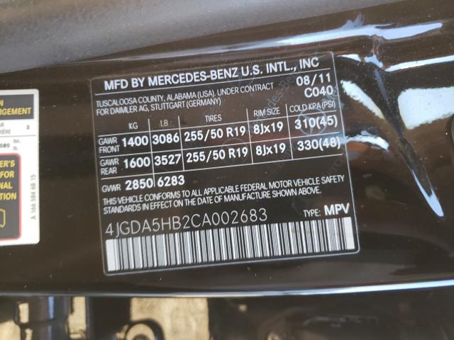 Photo 9 VIN: 4JGDA5HB2CA002683 - MERCEDES-BENZ ML 350 4MA 