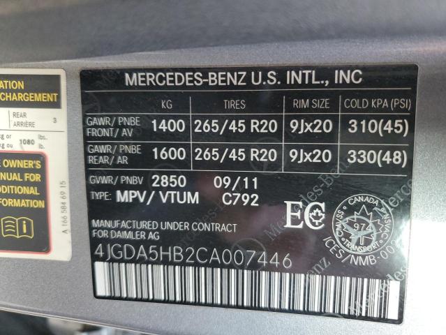 Photo 12 VIN: 4JGDA5HB2CA007446 - MERCEDES-BENZ ML 350 4MA 