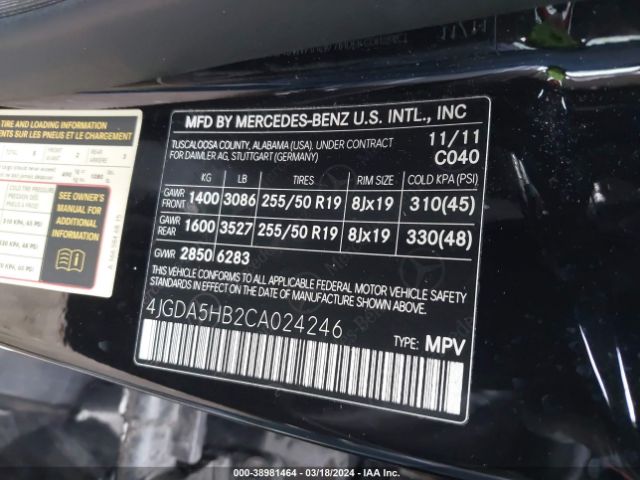 Photo 8 VIN: 4JGDA5HB2CA024246 - MERCEDES-BENZ ML 350 