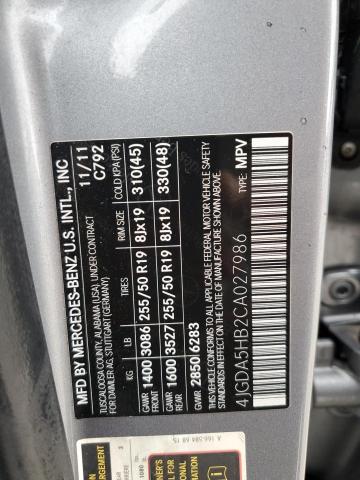 Photo 12 VIN: 4JGDA5HB2CA027986 - MERCEDES-BENZ ML 350 4MA 