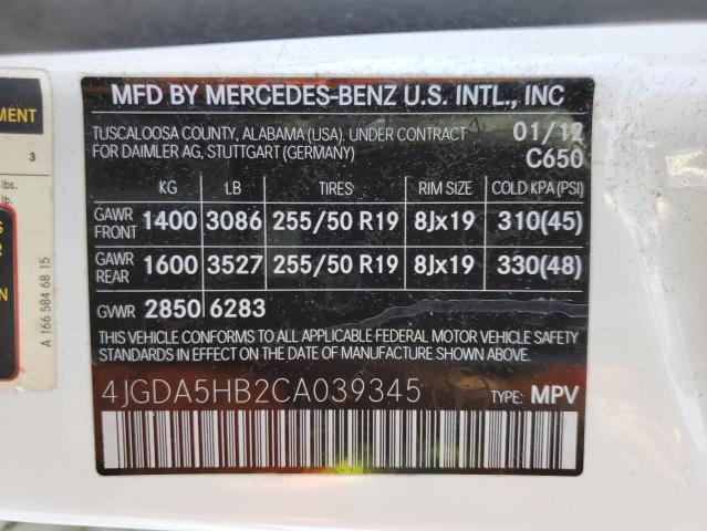 Photo 11 VIN: 4JGDA5HB2CA039345 - MERCEDES-BENZ ML 350 4MA 