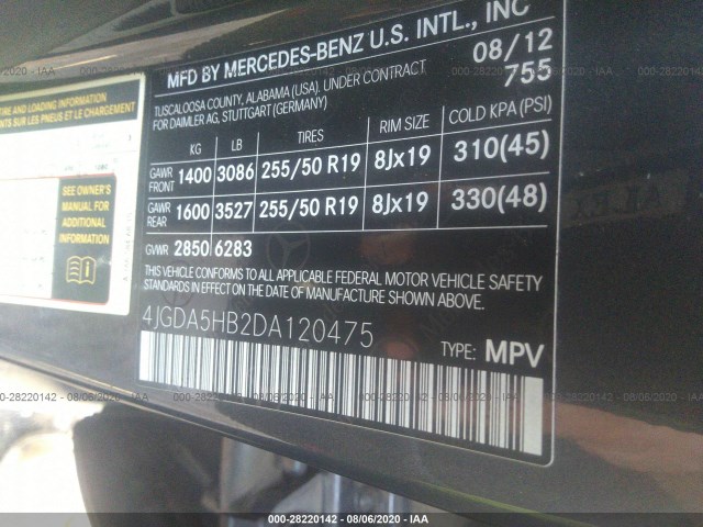 Photo 8 VIN: 4JGDA5HB2DA120475 - MERCEDES-BENZ M-CLASS 