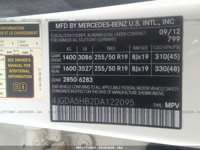 Photo 8 VIN: 4JGDA5HB2DA122095 - MERCEDES-BENZ M-CLASS 