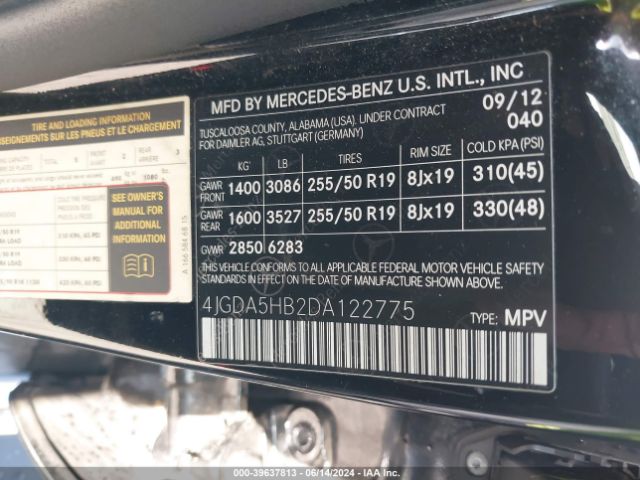 Photo 8 VIN: 4JGDA5HB2DA122775 - MERCEDES-BENZ ML-CLASS 