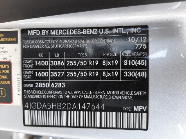 Photo 9 VIN: 4JGDA5HB2DA147644 - MERCEDES-BENZ ML 350 4MA 