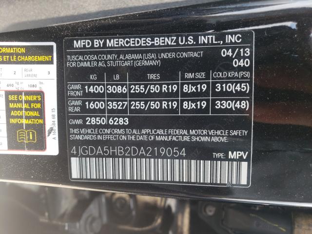 Photo 9 VIN: 4JGDA5HB2DA219054 - MERCEDES-BENZ ML 350 4MA 