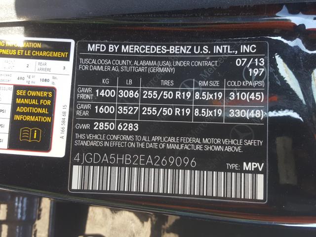 Photo 9 VIN: 4JGDA5HB2EA269096 - MERCEDES-BENZ ML 350 4MA 