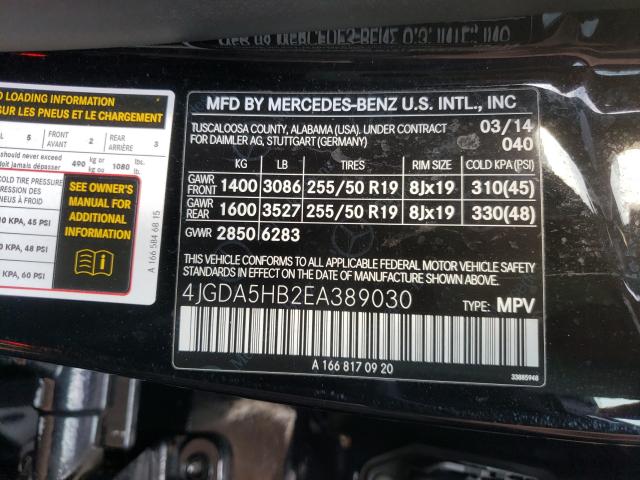 Photo 9 VIN: 4JGDA5HB2EA389030 - MERCEDES-BENZ ML 350 4MA 