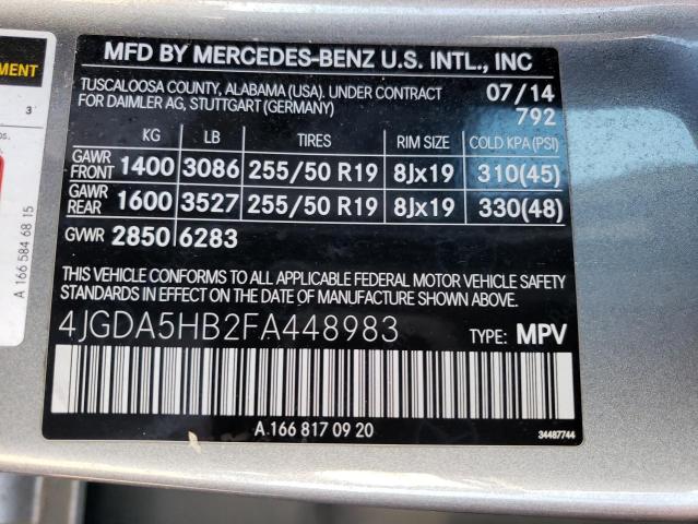 Photo 12 VIN: 4JGDA5HB2FA448983 - MERCEDES-BENZ ML 350 4MA 