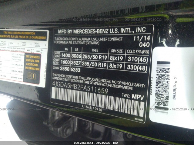 Photo 8 VIN: 4JGDA5HB2FA511659 - MERCEDES-BENZ M-CLASS 