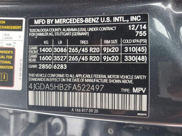 Photo 12 VIN: 4JGDA5HB2FA522497 - MERCEDES-BENZ ML 350 4MA 