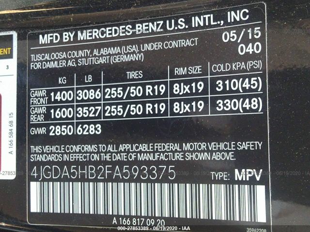 Photo 8 VIN: 4JGDA5HB2FA593375 - MERCEDES-BENZ M-CLASS 