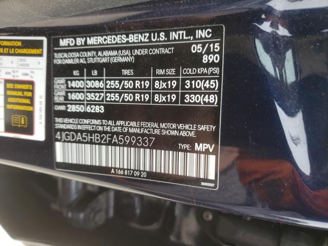 Photo 9 VIN: 4JGDA5HB2FA599337 - MERCEDES-BENZ ML 350 