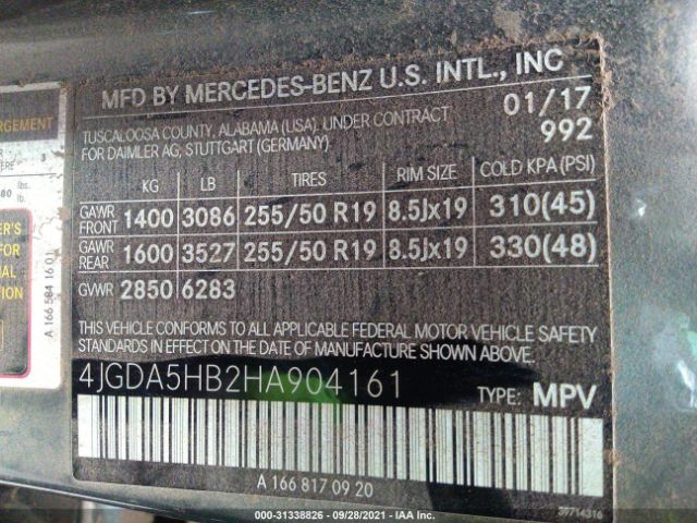 Photo 8 VIN: 4JGDA5HB2HA904161 - MERCEDES-BENZ GLE 