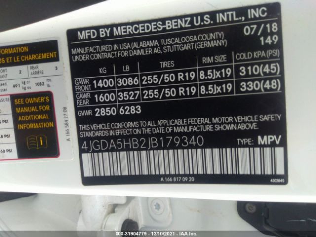 Photo 8 VIN: 4JGDA5HB2JB179340 - MERCEDES-BENZ GLE 