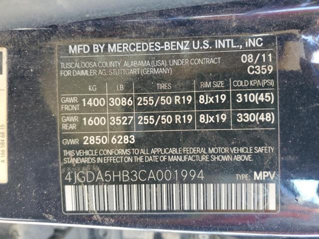 Photo 11 VIN: 4JGDA5HB3CA001994 - MERCEDES-BENZ M-CLASS 