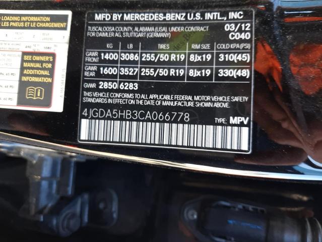 Photo 9 VIN: 4JGDA5HB3CA066778 - MERCEDES-BENZ ML 350 4MA 