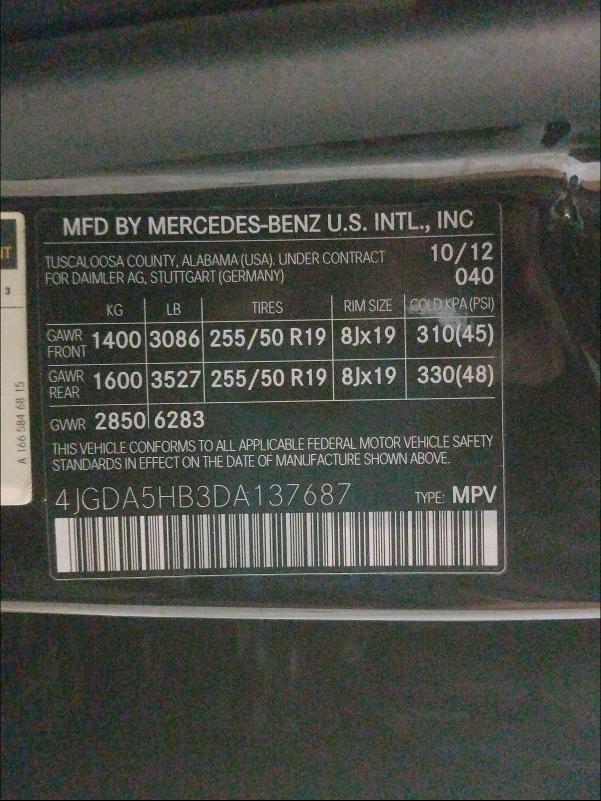 Photo 9 VIN: 4JGDA5HB3DA137687 - MERCEDES-BENZ ML 350 4MA 