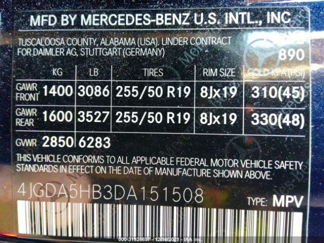 Photo 8 VIN: 4JGDA5HB3DA151508 - MERCEDES-BENZ M-CLASS 