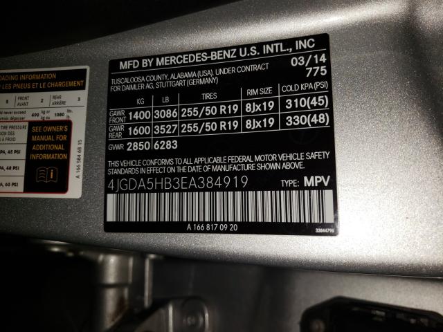 Photo 9 VIN: 4JGDA5HB3EA384919 - MERCEDES-BENZ ML 350 4MA 