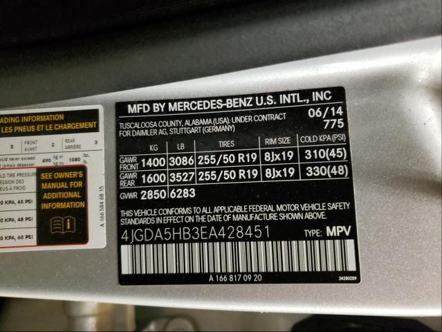 Photo 9 VIN: 4JGDA5HB3EA428451 - MERCEDES-BENZ ML 350 4MA 