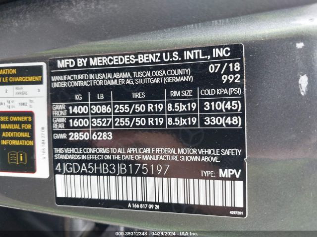 Photo 8 VIN: 4JGDA5HB3JB175197 - MERCEDES-BENZ GLE 350 