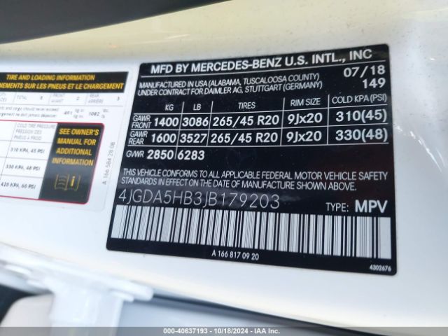 Photo 8 VIN: 4JGDA5HB3JB179203 - MERCEDES-BENZ GLE-CLASS 