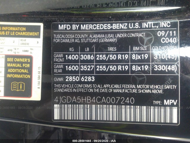 Photo 8 VIN: 4JGDA5HB4CA007240 - MERCEDES-BENZ M-CLASS 