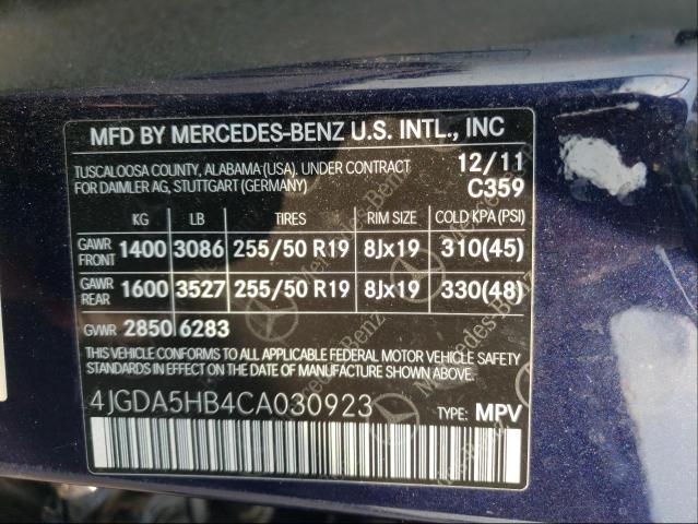 Photo 9 VIN: 4JGDA5HB4CA030923 - MERCEDES-BENZ ML 350 4MA 