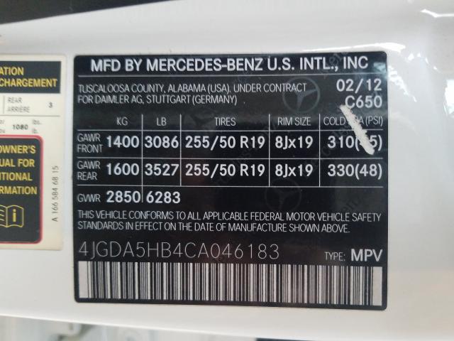 Photo 9 VIN: 4JGDA5HB4CA046183 - MERCEDES-BENZ ML 350 4MA 