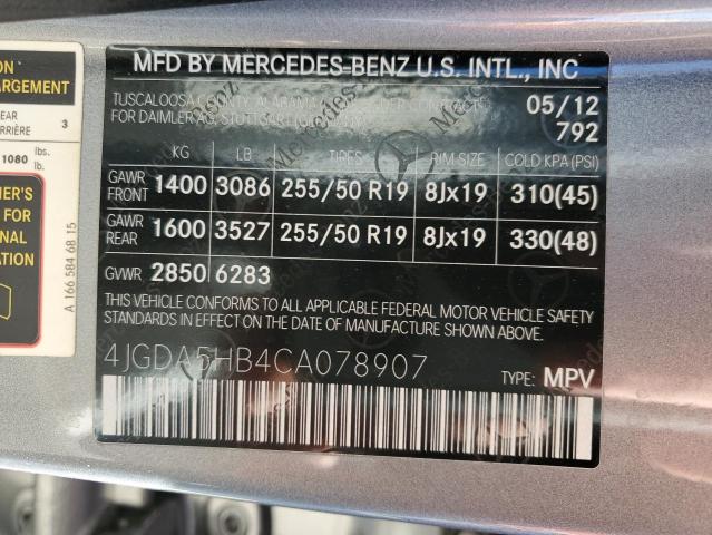 Photo 12 VIN: 4JGDA5HB4CA078907 - MERCEDES-BENZ ML 350 4MA 